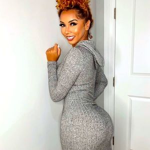 Grey Gray Hooded Sweater MIDI Dress